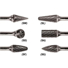 WALTER Surface Technologies - 1/8" Cut Diam, 1/8" Shank Diam, Taper Head Double Cut Burr - Carbide, 1/2" LOC - Top Tool & Supply