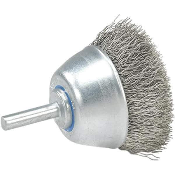 WALTER Surface Technologies - 2-3/8" Diam, 1/4" Shank Diam, Stainless Steel Fill Cup Brush - 0.0118 Wire Diam, 13,000 Max RPM - Top Tool & Supply