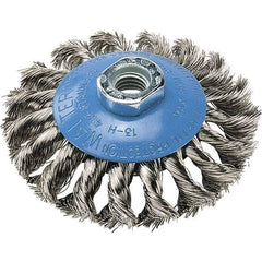 WALTER Surface Technologies - 5" Diam, 5/8-11 Threaded Arbor, Stainless Steel Fill Cup Brush - 0.02 Wire Diam, 15,000 Max RPM - Top Tool & Supply