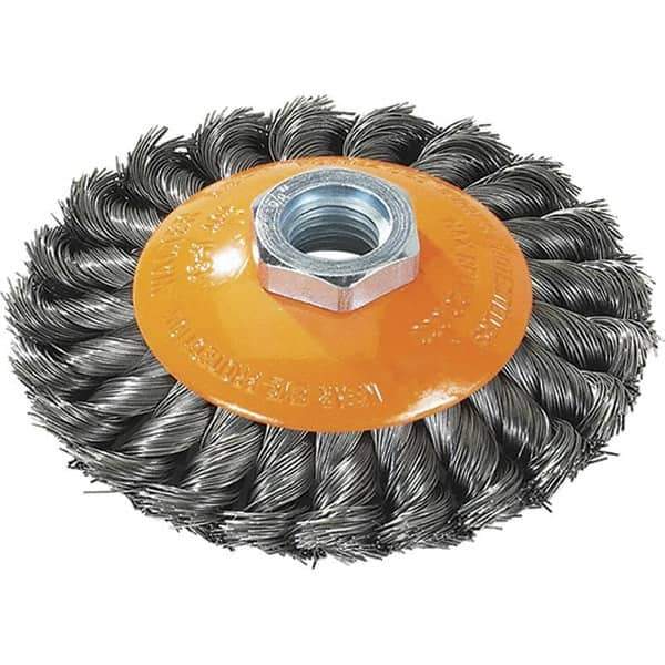 WALTER Surface Technologies - 7" Diam, 5/8-11 Threaded Arbor, Steel Fill Cup Brush - 0.02 Wire Diam, 10,000 Max RPM - Top Tool & Supply