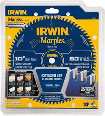 Irwin Blades - 10" Diam, 5/8" Arbor Hole Diam, 80 Tooth Wet & Dry Cut Saw Blade - Carbide-Tipped, Finishing Action, Standard Round Arbor - Top Tool & Supply