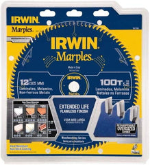 Irwin - 12" Diam, 1" Arbor Hole Diam, 100 Tooth Wet & Dry Cut Saw Blade - Carbide-Tipped, Finishing Action, Standard Round Arbor - Top Tool & Supply