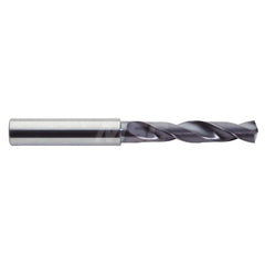 Screw Machine Length Drill Bit: 0.3858″ Dia, 142 °, Solid Carbide Coated, Right Hand Cut, Spiral Flute, Straight-Cylindrical Shank, Series 2XDSS