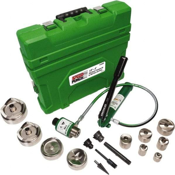 Greenlee - 18 Piece, 0.885 to 4.544" Punch Hole Diam, Power Knockout Set - Round Punch, 10 Gage Mild Steel - Top Tool & Supply