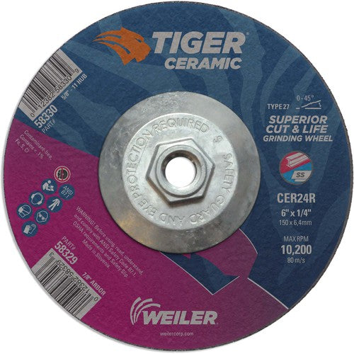 6X1/4 TIGER CERAMIC T27 GRIND WHL - Top Tool & Supply