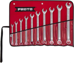 Proto - 10 Piece, 7/16" to 1", 6 Point Combination Wrench Set - Inch Measurement Standard, Full Polish Finish, Comes in Tool Roll - Top Tool & Supply