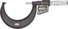 Starrett - 76 to 101 mm Range, 0.0001" Resolution, Standard Throat, Electronic Outside Micrometer - 0.0002" Accuracy, Friction Thimble, Micro Lapped Carbide Face, CR2450 Battery, Includes 3V Battery - Top Tool & Supply