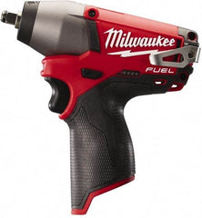 Milwaukee Tool - 3/8" Drive 12 Volt Pistol Grip Cordless Impact Wrench & Ratchet - 0 to 2,650 RPM, 0 to 3,500 BPM, 116.66 Ft/Lb Torque, Lithium-Ion Batteries Not Included - Top Tool & Supply