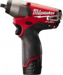 Milwaukee Tool - 3/8" Drive 12 Volt Pistol Grip Cordless Impact Wrench & Ratchet - 0 to 2,650 RPM, 0 to 3,500 BPM, 116.66 Ft/Lb Torque, 2 Lithium-Ion Batteries Included - Top Tool & Supply