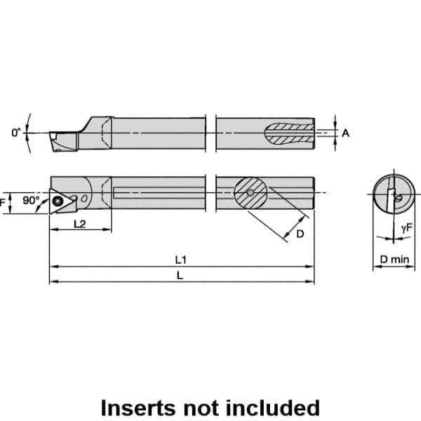 Kennametal - 11mm Min Bore Diam, 124.75mm OAL, 8mm Shank Diam, L-STFP Indexable Boring Bar - 19.12mm Max Bore Depth, TP.. 090204 Insert, Screw Holding Method - Top Tool & Supply