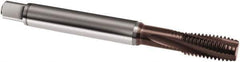 Guhring - #8-32 UNC 3 Flute 3BX Modified Bottoming Spiral Flute Tap - Powdered Metal, TiAlN Finish, 63mm OAL, Right Hand Flute, Right Hand Thread, H3, Series 1067 - Top Tool & Supply