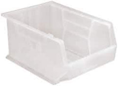 Quantum Storage - 75 Lb. Load Capacity, 16" Deep, Clear Polypropylene Hopper Stacking Bin - 8" High x 11" Wide x 16" Long - Top Tool & Supply