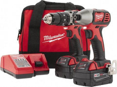 Milwaukee Tool - 18 Volt Cordless Tool Combination Kit - Includes 1/2" Hammer Drill & 1/4" Hex Compact Impact Driver, 2 Lithium-Ion Batteries Included - Top Tool & Supply