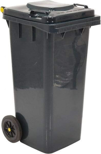 Vestil - 32 Gal Gray Square Trash Can - Polyethylene, None Graphic, 38" High x 21-13/16" Long x 18-3/4" Wide, Lid Included - Top Tool & Supply