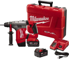 Milwaukee Tool - 18 Volt 1-1/8" SDS Plus Chuck Cordless Rotary Hammer - 0 to 5,000 BPM, 0 to 1,300 RPM, Reversible - Top Tool & Supply