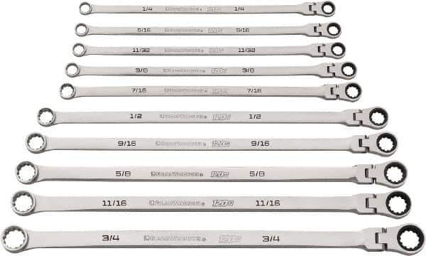 GearWrench - 10 Piece, 1/4" to 3/4", Ratcheting Flexhead Combination Wrench Set - Inch Measurement Standard, Chrome Finish - Top Tool & Supply