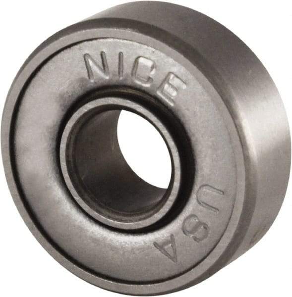 Nice - 3/16" Bore Diam, 11/16" OD, Double Shield Semi Ground Extra Light Radial Ball Bearing - 1/4" Wide, 1 Row, Round Bore, 170 Lb Static Capacity, 255 Lb Dynamic Capacity - Top Tool & Supply