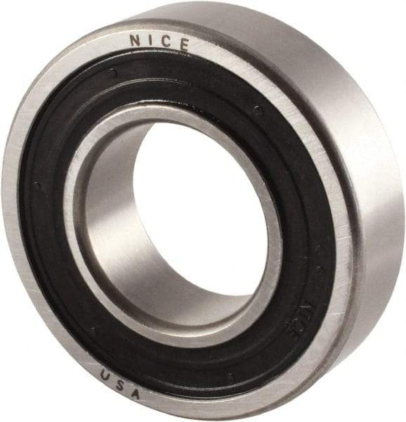 Nice - 1-1/8" Bore Diam, 2-1/2" OD, Double Seal Precision Ground Radial Ball Bearing - 5/8" Wide, 1 Row, Round Bore, 2,120 Lb Static Capacity, 3,864 Lb Dynamic Capacity - Top Tool & Supply