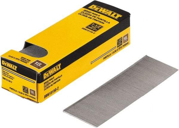 DeWALT - 18 Gauge 1-1/2" Long Brad Nails for Power Nailers - Steel, Bright Finish, Smooth Shank, Straight Stick Collation, Brad Head, Chisel Point - Top Tool & Supply