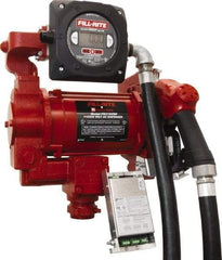 Tuthill - 27 GPM, 1" Hose Diam, Gasoline, Kerosene & Diesel Fuel AC High Flow Tank Pump with Automatic Nozzle & 900D Meter - Cast Iron Pump, 1-1/4" Inlet, 1" Outlet, 115/230 Volts, 18' Hose Length, 3/4 hp - Top Tool & Supply