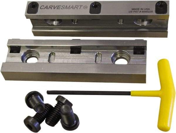 CarveSmart - 3/4" Jaw Width, 1.685" Jaw Height, 3/4" Jaw Thickness, Quick Change Jaw System Vise Jaw Sets - Steel, Bolt-On, 2 Jaws, Semi-Hard Jaws - Top Tool & Supply