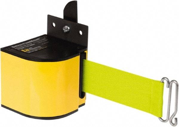 Lavi Industries - 3-1/2" High x 3-1/4" Long x 3-1/4" Wide Retractable Barrier Belt - Aluminum, Powdercoat Finish, Yellow, Use with Upright - Top Tool & Supply