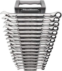 GearWrench - 16 Piece, 8mm to 24mm, 12 Point Combination Wrench Set - Metric Measurement Standard, Full Polish Chrome Finish - Top Tool & Supply