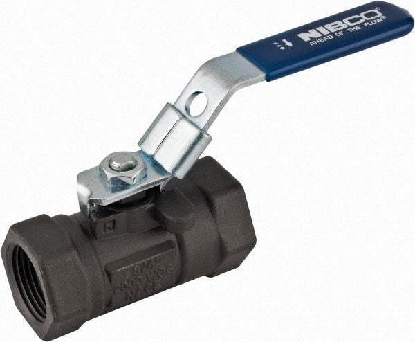 NIBCO - 3/4" Pipe, Reduced Port, Carbon Steel Fire Safe Ball Valve - 1 Piece, Inline - One Way Flow, FNPT x FNPT Ends, Locking Lever Handle, 2,000 WOG - Top Tool & Supply