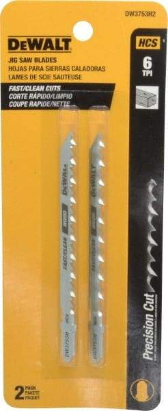 DeWALT - 4" Long, 6 Teeth per Inch, High Carbon Steel Jig Saw Blade - Toothed Edge, 1/4" Wide x 0.06" Thick, T-Shank - Top Tool & Supply