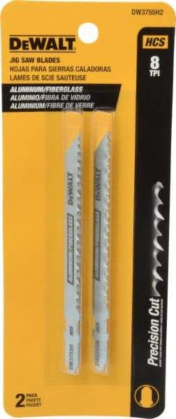 DeWALT - 4" Long, 8 Teeth per Inch, High Carbon Steel Jig Saw Blade - Toothed Edge, 1/4" Wide x 0.06" Thick, T-Shank - Top Tool & Supply