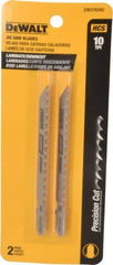 DeWALT - 4" Long, 10 Teeth per Inch, High Carbon Steel Jig Saw Blade - Toothed Edge, 1/4" Wide x 0.06" Thick, T-Shank - Top Tool & Supply