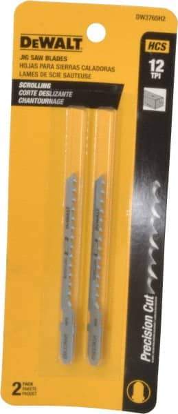 DeWALT - 3" Long, 12 Teeth per Inch, High Carbon Steel Jig Saw Blade - Toothed Edge, 1/4" Wide x 0.06" Thick, T-Shank - Top Tool & Supply