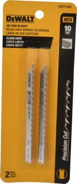 DeWALT - 4" Long, 10 Teeth per Inch, High Carbon Steel Jig Saw Blade - Toothed Edge, 1/4" Wide x 0.06" Thick, U-Shank - Top Tool & Supply