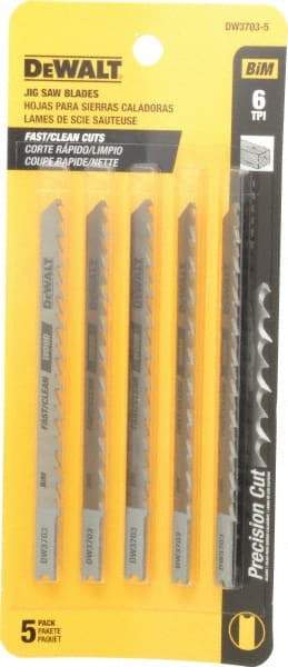 DeWALT - 4" Long, 6 Teeth per Inch, High Carbon Steel Jig Saw Blade - Toothed Edge, 1/4" Wide x 0.06" Thick, U-Shank - Top Tool & Supply