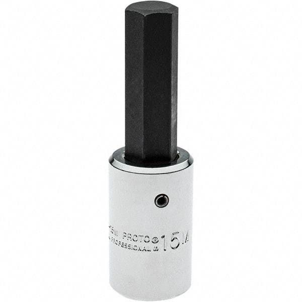 Proto - 1/2" Drive, 15mm Hex Bit Socket - 3-5/8" OAL, 1" Bit Length - Top Tool & Supply