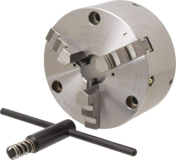 Buck Chuck Company - 3 Jaws, 5" Diam, Self Centering Manual Lathe Chuck - Front Mount, Adjustable, 5,500 Max RPM, 1.28" Through Hole Diam, Forged Steel - Top Tool & Supply