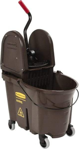 Rubbermaid - 35 Qt Plastic Bucket & Wringer - 20-1/8" Long x 36-1/2" High x 15-3/4" Wide, Brown - Top Tool & Supply