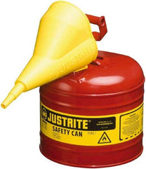 Justrite - 2 Gal Brass Type I Safety Can - 9-1/2" High, Red - Top Tool & Supply