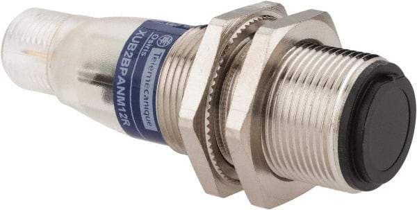 Telemecanique Sensors - 4 Pin M12 Connector, 15m Nominal Distance, Shock and Vibration Resistant, Through Beam Photoelectric Sensor - 12 to 24 VDC, 500 Hz, Nickel Plated Brass, 2.36 Inch Long x 0.71 Inch Wide - Top Tool & Supply