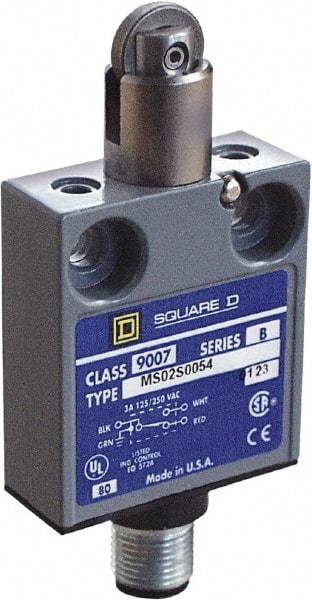 Square D - SPDT, NC/NO, Multiple VDC Levels, 4 Pin AC Micro Connector Terminal, Parallel Roller Plunger Actuator, General Purpose Limit Switch - 1, 2, 4, 6, 6P NEMA Rating, IP67 IPR Rating, 80 Ounce Operating Force - Top Tool & Supply