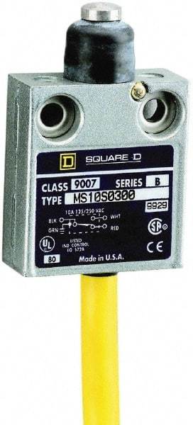 Square D - SPDT, NC/NO, 240 VAC, Prewired Terminal, Plunger Actuator, General Purpose Limit Switch - 1 NEMA Rating, IP20 IPR Rating, 18 Ounce Operating Force - Top Tool & Supply