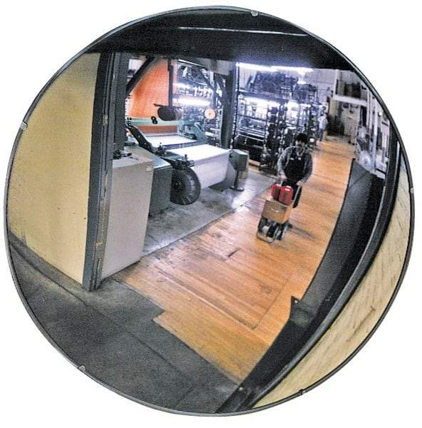 PRO-SAFE - Indoor Round Convex Safety, Traffic & Inspection Mirrors - Glass Lens, Laminated Hardboard Backing, 18" Diam x 1-7/8" High, 20' Max Covered Distance - Top Tool & Supply