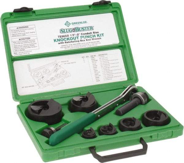 Greenlee - 16 Piece, 2" Punch Hole Diam, Manual Knockout Set - Round Punch, 10 Gage Mild Steel - Top Tool & Supply