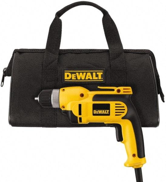 DeWALT - 3/8" Keyless Chuck, 2,500 RPM, Pistol Grip Handle Electric Drill - 8 Amps, Reversible, Includes Kit Box - Top Tool & Supply