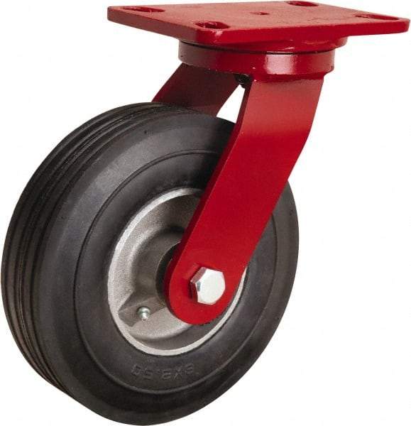 Hamilton - 8" Diam x 2" Wide, Rubber Swivel Caster - 500 Lb Capacity, Top Plate Mount, 4-1/2" x 6-1/2" Plate, Straight Roller Bearing - Top Tool & Supply