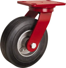 Hamilton - 8" Diam x 2" Wide, Rubber Swivel Caster - 500 Lb Capacity, Top Plate Mount, 4-1/2" x 6-1/2" Plate, Straight Roller Bearing - Top Tool & Supply