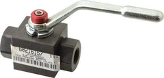 Parker - 3/8" Pipe, Carbon Steel Standard Ball Valve - Inline - Two Way Flow, FNPT x FNPT Ends, Lever Handle, 7,500 WOG - Top Tool & Supply