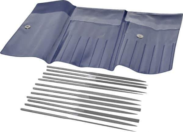 Grobet - 12 Piece Swiss Pattern File Set - 5-1/2" Long, 2 Coarseness, Set Includes Barrette, Crossing, Equalling, Half Round, Knife, Marking, Round, Round Edge Joint, Slitting, Square, Three Square, Warding - Top Tool & Supply