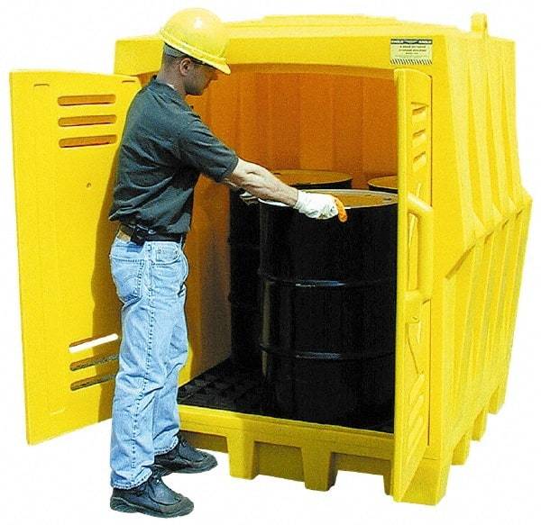 Eagle - 4 Drum, 66 Gal Sump Capacity, Storage Hut - 57-1/2" Long x 57-1/2" Wide x 72" High, Vertical Storage, Polyethylene - Top Tool & Supply