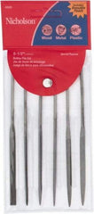 Nicholson - 6 Piece American Pattern File Set - 5-1/2" Long, Fine Coarseness, Set Includes Equalling, Flat, Half Round, Round, Square, Three Square - Top Tool & Supply